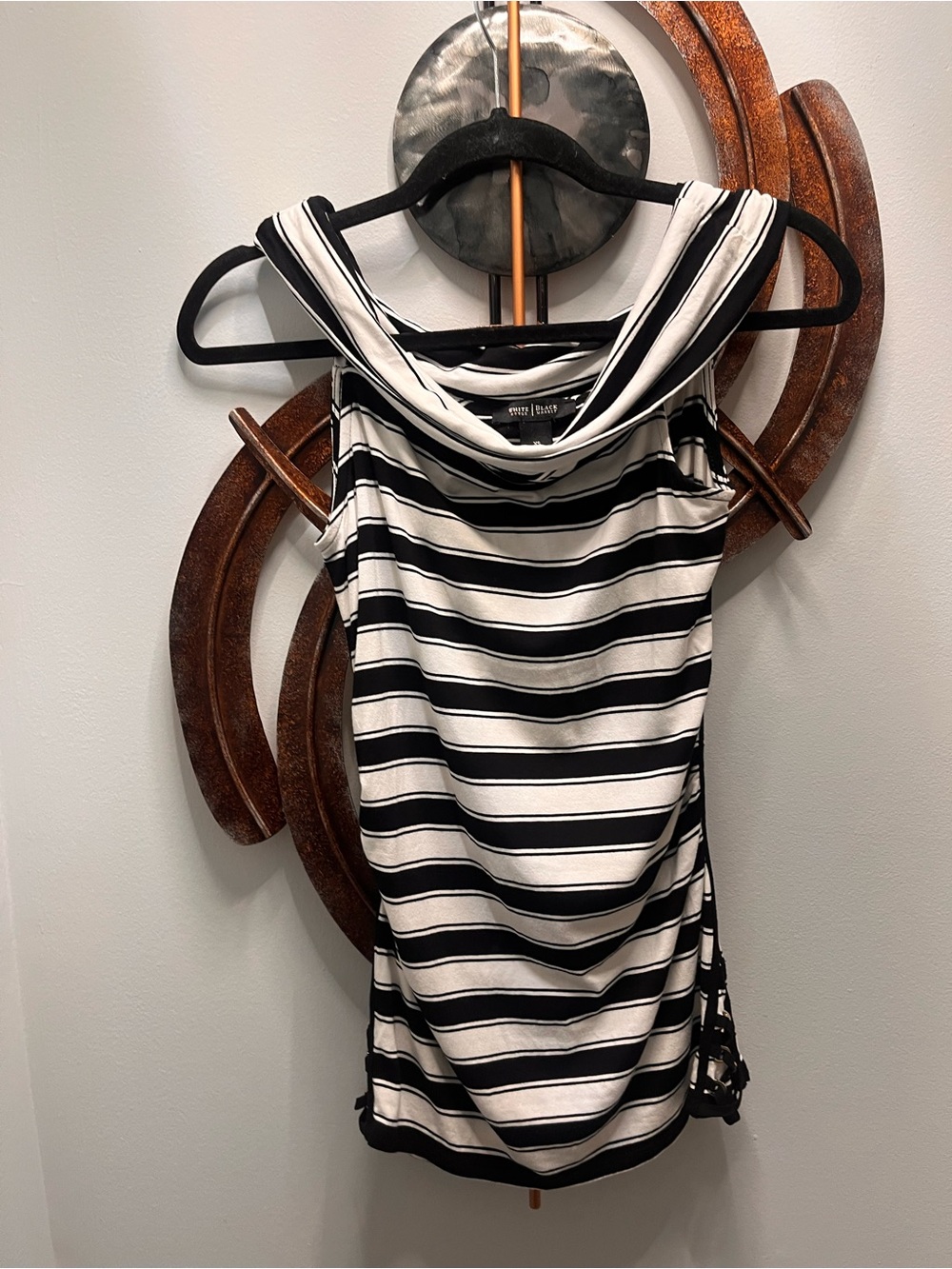 White House Black Market Black & White Striped Cowl Neck Top XS